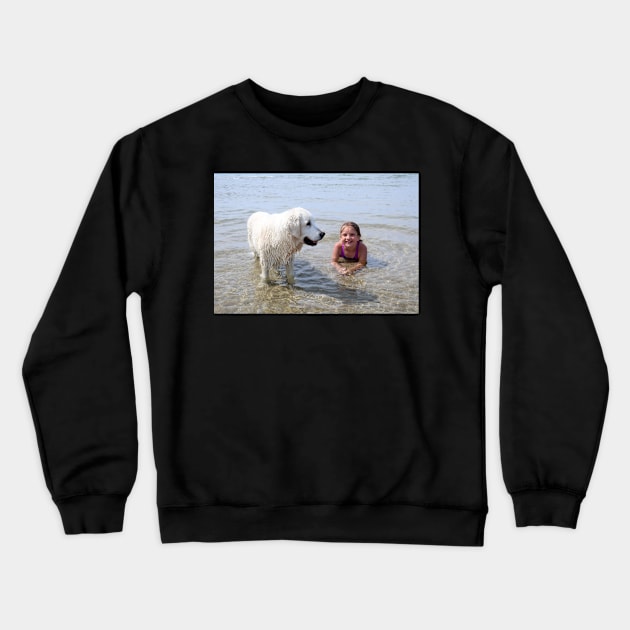 Two sweet girls cooling off in the sea Crewneck Sweatshirt by Trine